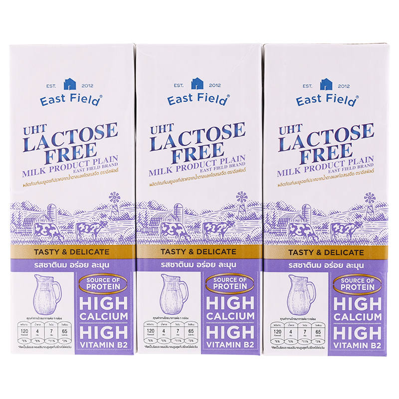 East Field UHT Lactose-Free Milk Plain, 180ml Pack of 3