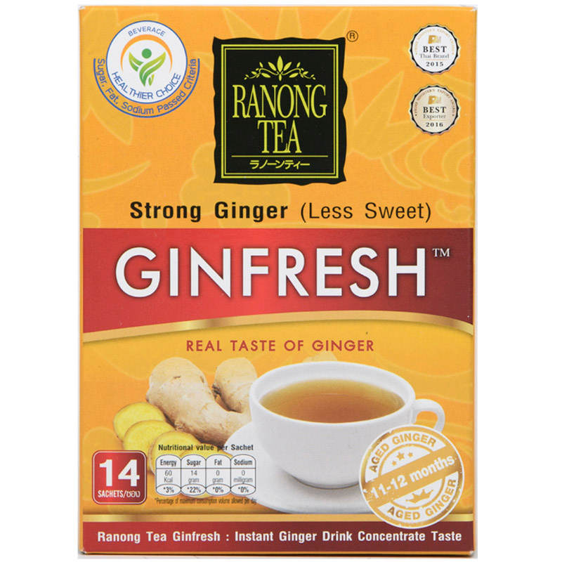 Gin Fresh Instant Ginger Powder, Low Sugar - 15g Pack of 14 Sachets