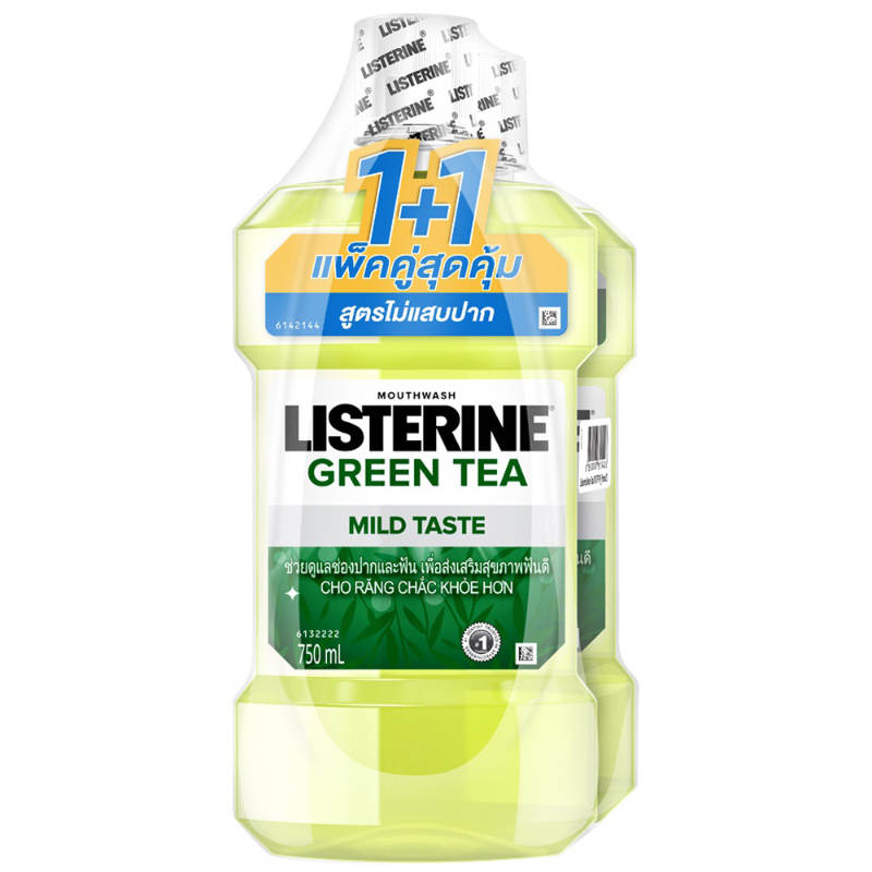 Listerine Natural Green Tea Zero Alcohol Mouthwash 750ml Pack of 2