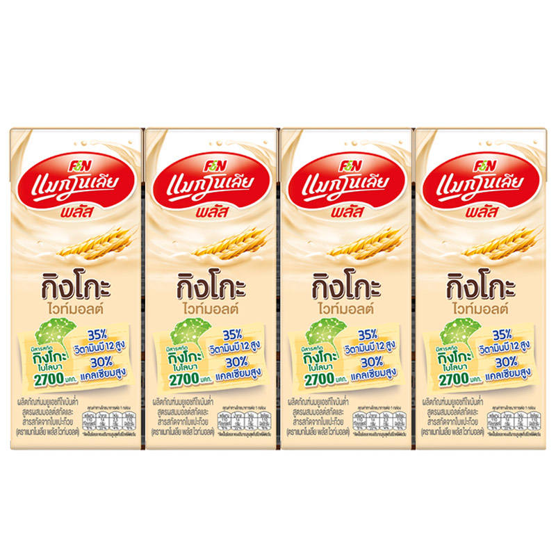 Magnolia UHT Ginkgo Plus White Malt 180ml Pack of 4