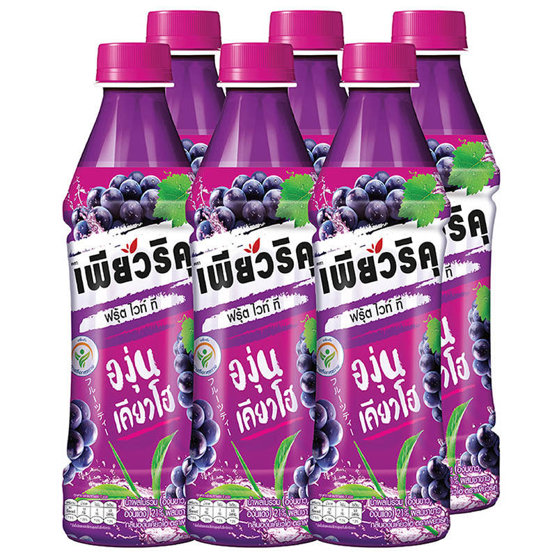 Puriku 10% Grape Juice with White Tea - Kyoho Grape Flavor - 350ml, Pack of 6